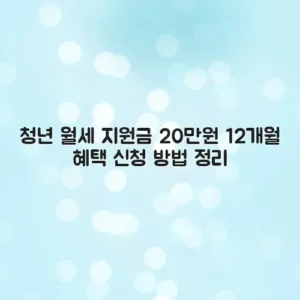 청년 월세 지원금 20만원 12개월 혜택 신청 방법 정리