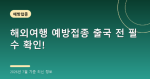 해외여행 예방접종 출국 전 필수 확인!(황열·말라리아, 2026년 7월 기준)