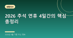 2026 추석 연휴 4일간의 핵심 총정리(2026년 8월 기준)