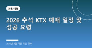 2026 추석 KTX 예매 일정 및 성공 요령(SRT 명절 승차권, 2026년 8월 기준)