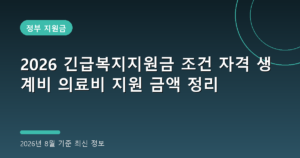 2026 긴급복지지원금 조건 자격 생계비 의료비 지원 금액 정리(2026년 8월 기준)