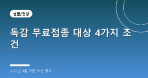 독감 무료접종 대상 4가지 조건(연령별 시작일, 2026년 9월 기준)